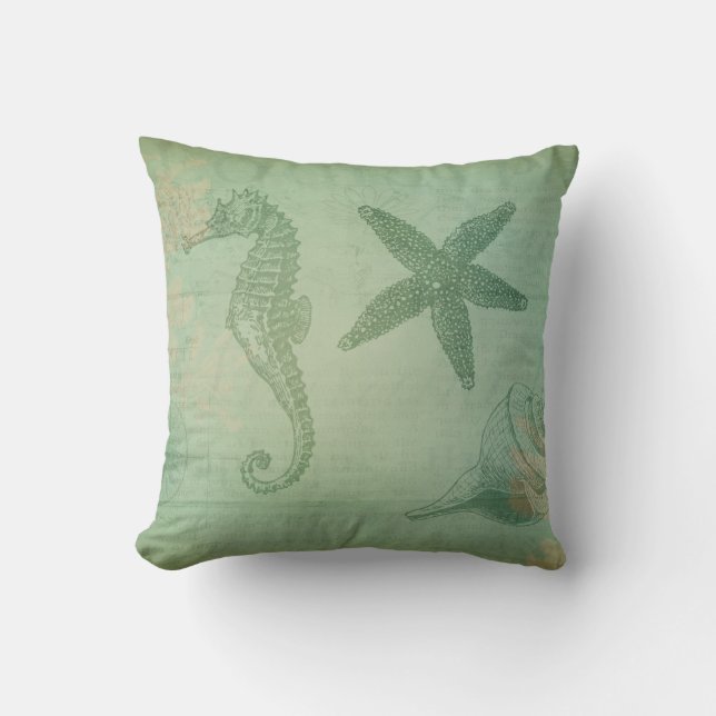 Coussin Animaux vintages et coquillages d'océan (Recto)