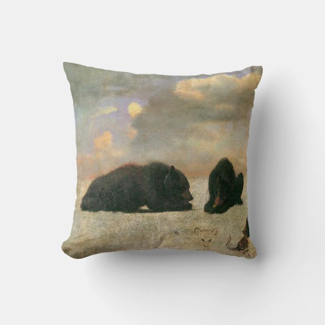 Coussin Animaux vintages, Ours grizzlis par Albert Biersta (Recto)