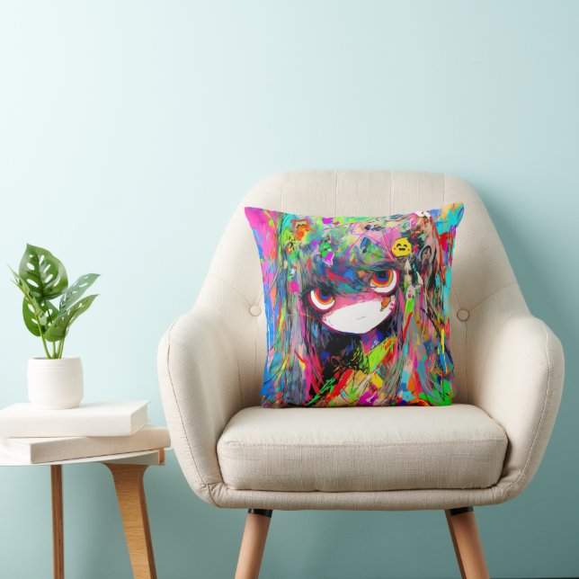 Coussin Anime Girl Abstraite colorée (Chaise)