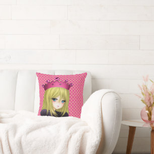 Coussin Anime Girl avec Couronne rose