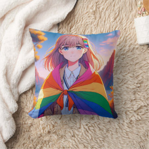 Coussin Anime Girl avec LGBTQIA+ Cape