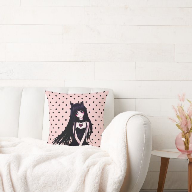 Coussin Anime Goth Girl sur Pois (Canapé)