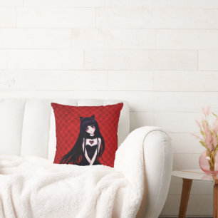Coussin Anime Goth Girl sur rouge