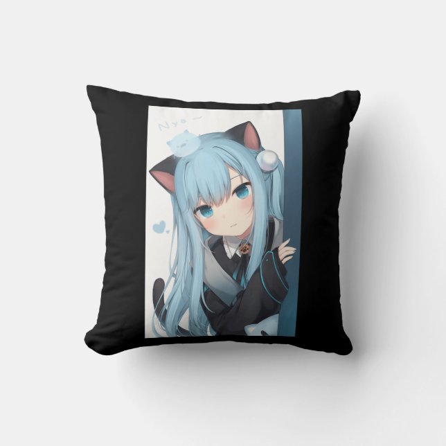 Coussin Anime Neko Fille de chat Pastel Kawaii Japonais Wa (Recto)