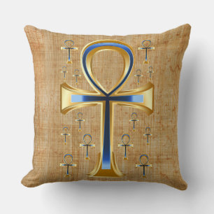 Coussin Ankh égyptien - Design or et bleu