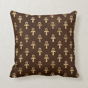 Coussin Ankh égyptien or sur Brown