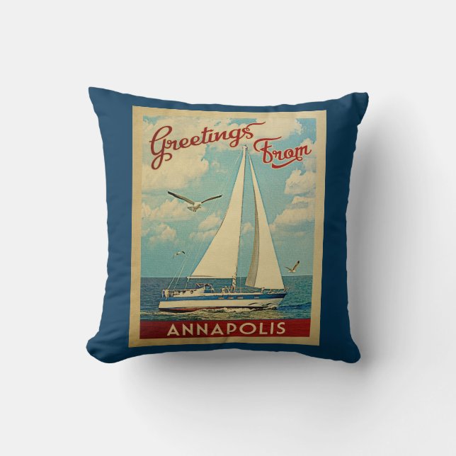 Coussin Annapolis Sailboat Vintage voyage Maryland (Recto)