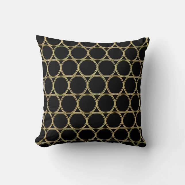 Coussin Anneaux dorés sur noir chic moderne (Recto)