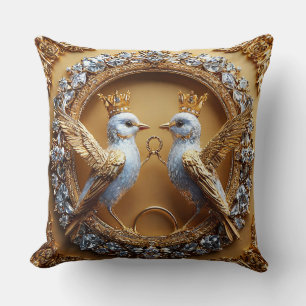 Coussin Anneaux Élégants Romantiques Oiseaux Mariage Luxue
