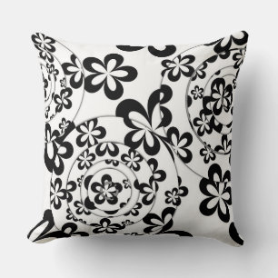Coussin Anneaux et fleurs noirs et blancs