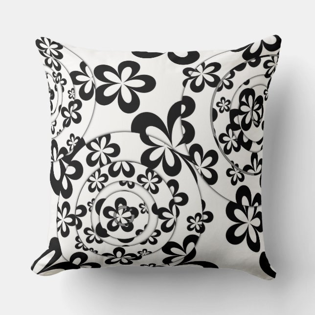 Coussin Anneaux et fleurs noirs et blancs (Recto)