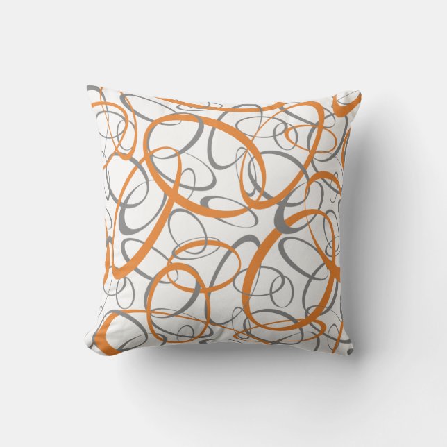 Coussin Anneaux géométriques gris orange motif blanc (Recto)