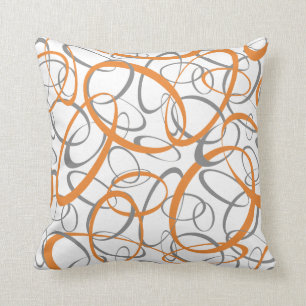 Coussin Anneaux géométriques gris orange motif blanc