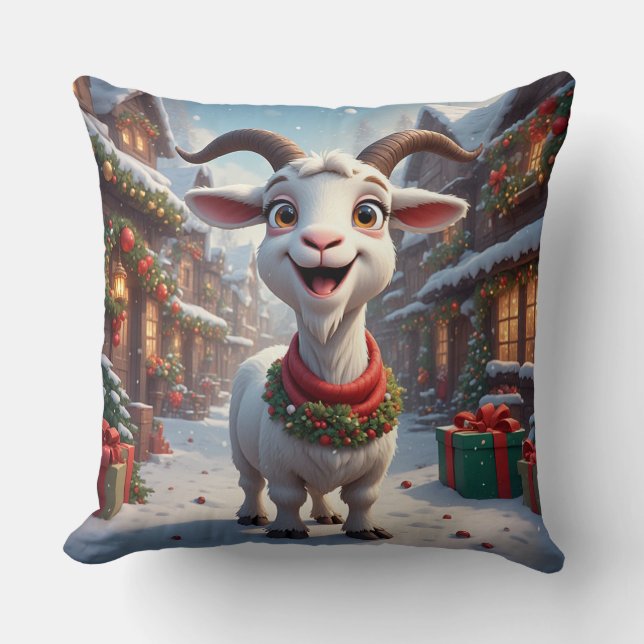 Coussin 🎄 Année de la Chèvre 2027 Idée cadeau de Noël 🐐 (Recto)