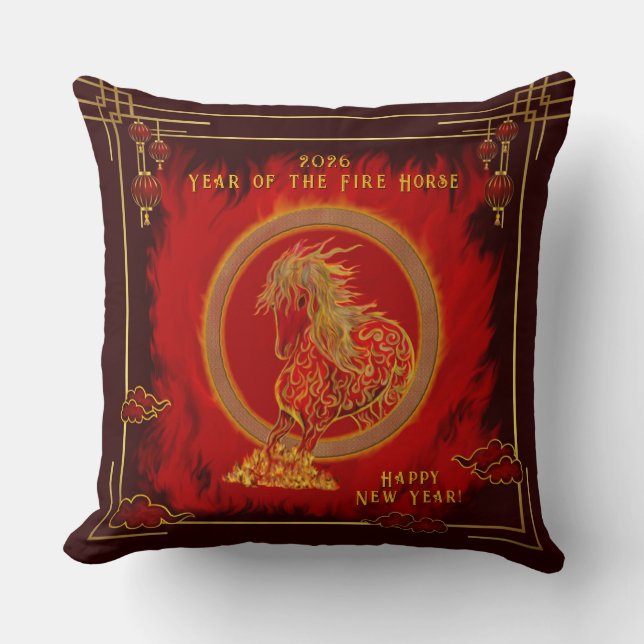 Coussin Année du Cheval de Feu , Bonne Année Lunaire (Recto)