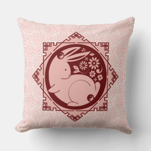 Coussin Année du lapin Mantras chinois Nouvel an rose