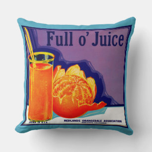 Coussin Années 1930 Plein o’ Juice orange crate étiquette 