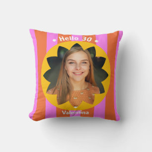 Coussin anniversaire 30 ans photo colorée rose jaune tenda