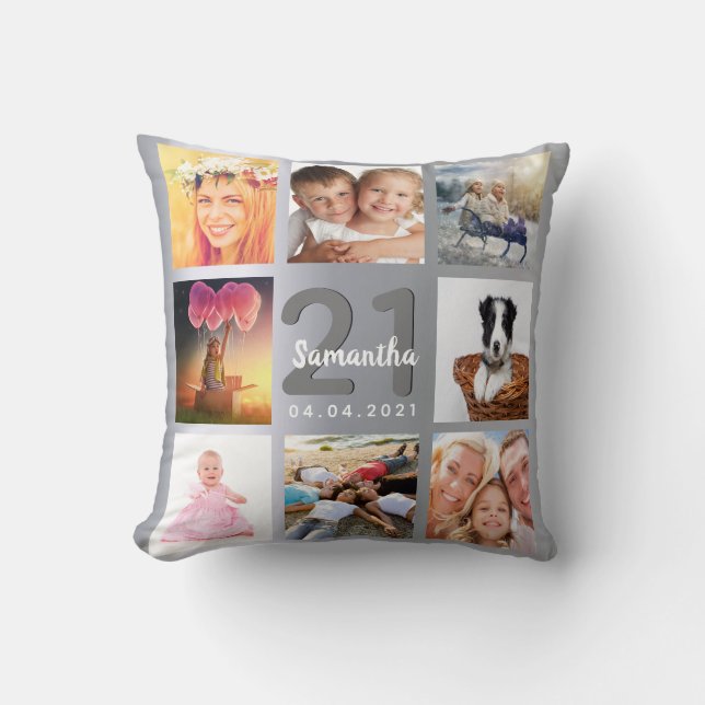 Coussin Anniversaire argent personnalisé photo collage (Recto)