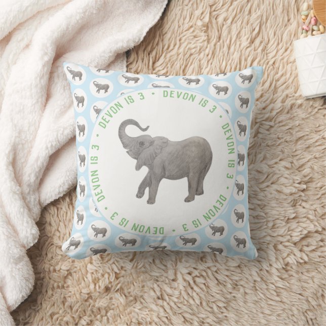 Coussin Anniversaire de Baby Elephant Bleu (Couverture)