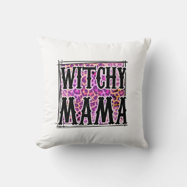 Coussin Anniversaire de Halloween Leopard Witchy Mama (Recto)