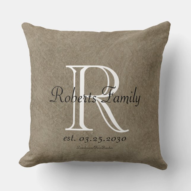 Coussin Anniversaire de monogramme de cuir de Faux de café (Recto)