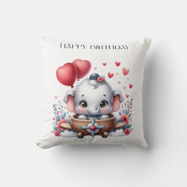 Coussin Anniversaire d'éléphant volant (Recto)