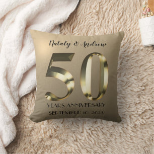 Coussin Anniversaire du 50e Mariage d'or métallique