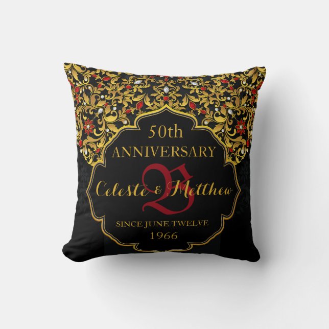 Coussin Anniversaire du Mariage de luxe en or rouge noir (Recto)