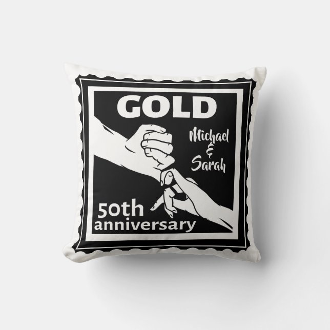 Coussin Anniversaire du mariage d'or tenant la main 50e (Recto)