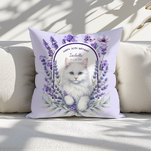 Coussin Anniversaire élégant de Lavande et de Chat