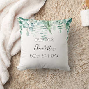 Coussin Anniversaire eucalyptus nom vert élégant