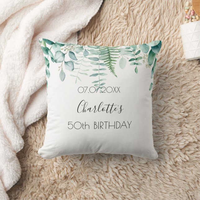 Coussin Anniversaire eucalyptus nom vert élégant (Couverture)