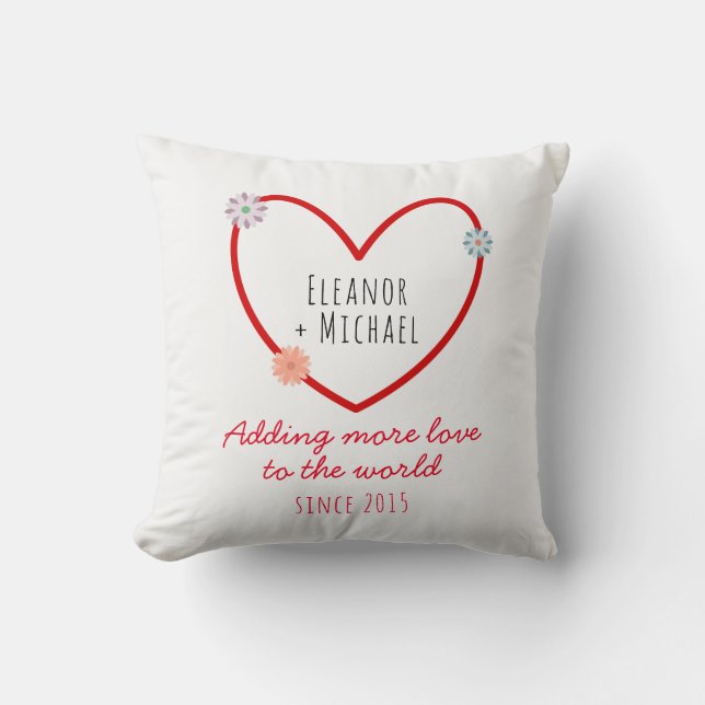 Coussin Anniversaire Mariage mignon et noms Amour Coeur (Recto)