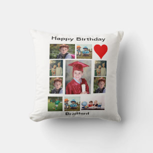 Coussin Anniversaire moderne personnalisé 11 Photo Collage