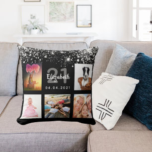 Coussin Anniversaire noir argent parties scintillant photo