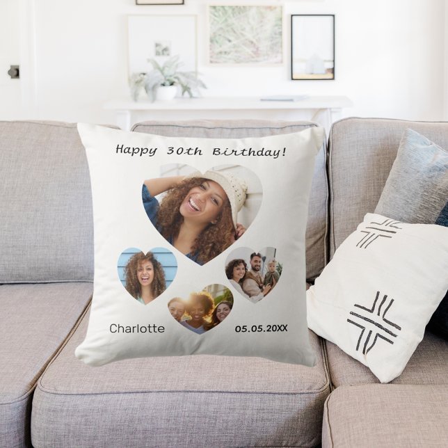 Coussin Anniversaire nom âge photo coeur collage femme (Créateur téléchargé)