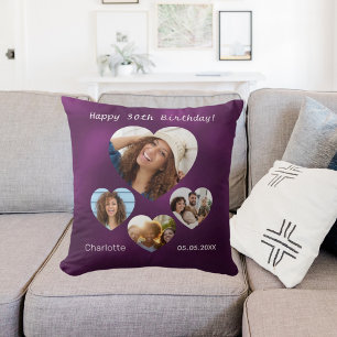 Coussin Anniversaire nom âge photo coeur collage femme vio