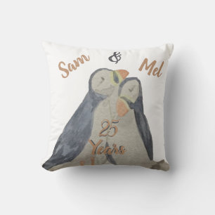 Coussin Anniversaire Oiseaux mignons Aquarelle Puffins