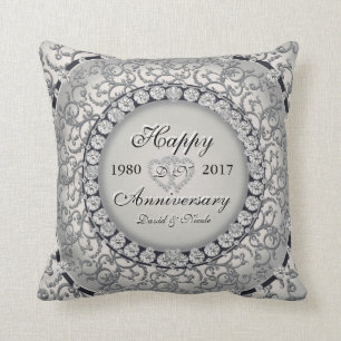 Coussin Anniversaire ornemental Monogramme personnalisé