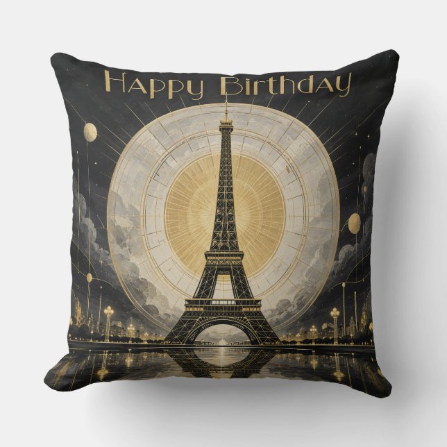 Coussin Anniversaire Paris Tour Eiffel Déco Or (Recto)