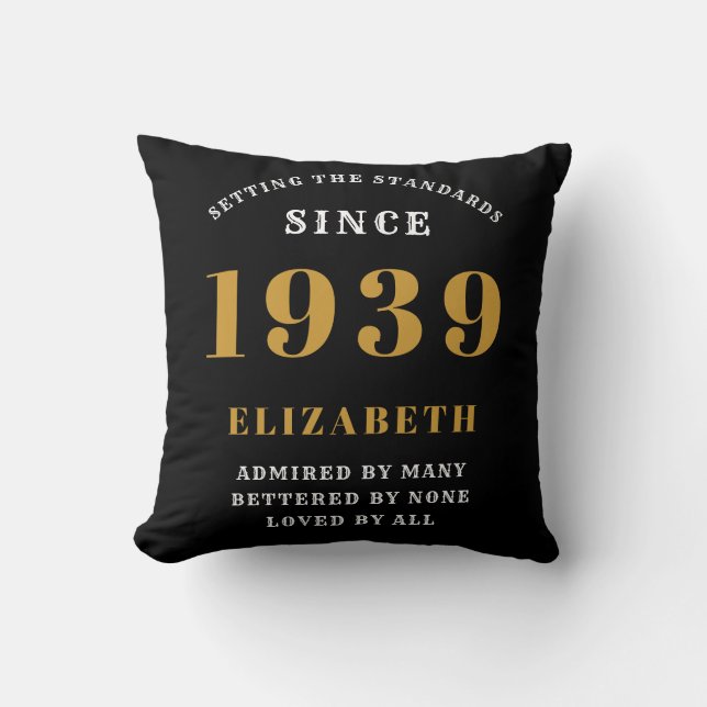 Coussin Anniversaire personnalisé 1939 Black Gold White Ch (Recto)