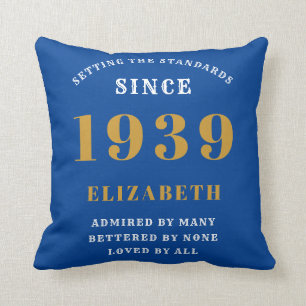 Coussin Anniversaire personnalisé 1939 Blue Gold Ajouter v