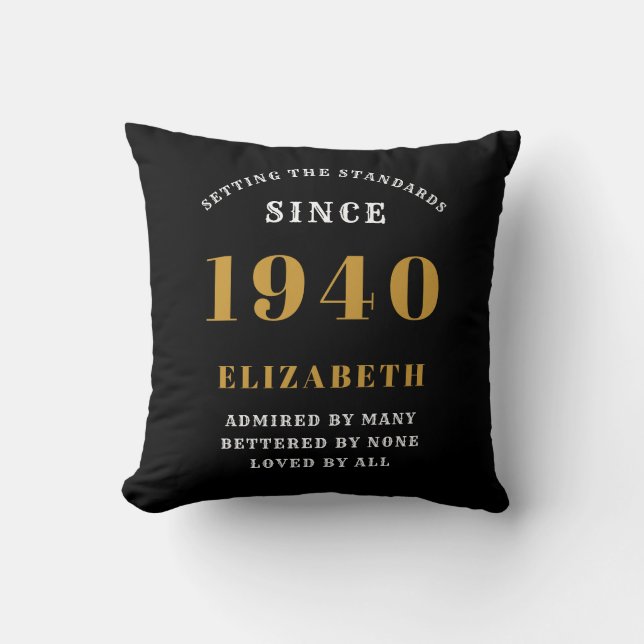 Coussin Anniversaire personnalisé 1940 Ajouter le nom Blac (Recto)