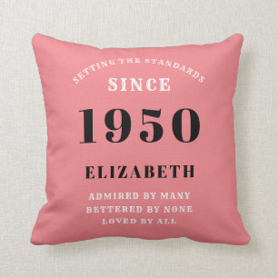 Coussin Anniversaire personnalisé 1950 Fille rose mignon c