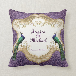 Coussin Anniversaire personnalisé (pourpre) royal de paon
