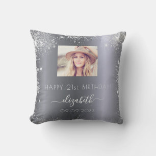 Coussin Anniversaire photo personnalisée argent parties sc