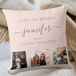 Coussin Anniversaire photo personnalisée rose or blush ros