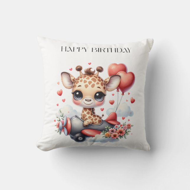 Coussin Anniversaire Pilote Girafe (Recto)
