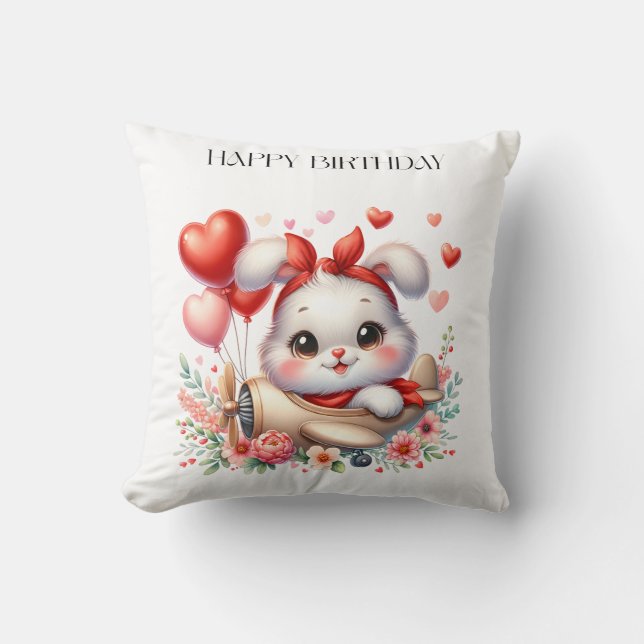 Coussin Anniversaire Pilote Lapin (Recto)